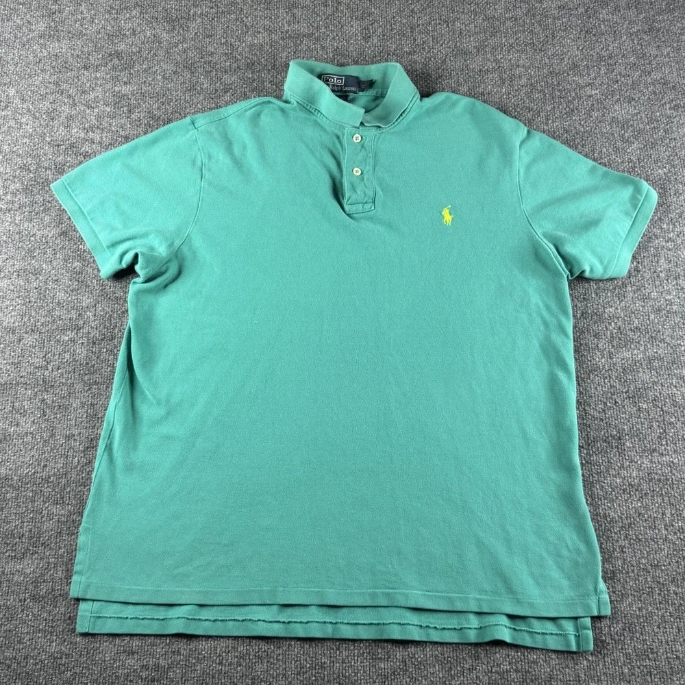Polo Ralph Lauren Shirt Men XL Teal Short‎ Sleeve Button Down Cotton Custom Fit